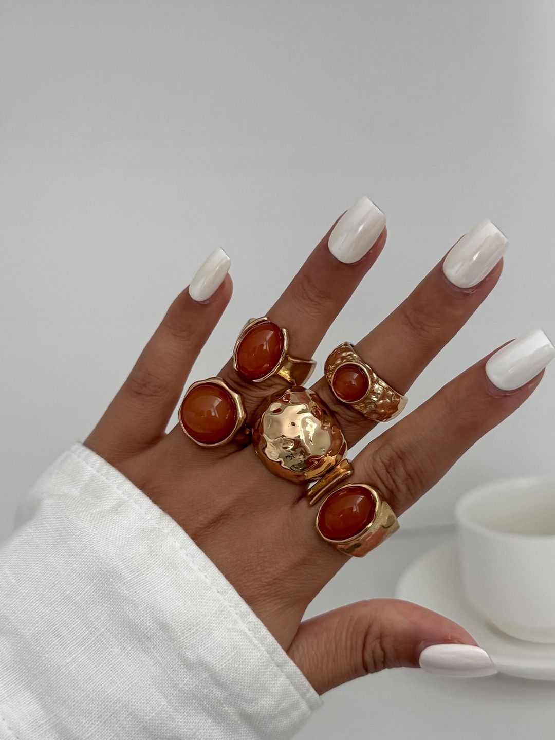 Set Of 5 Gold-Plated Stones Studded Finger Ring
