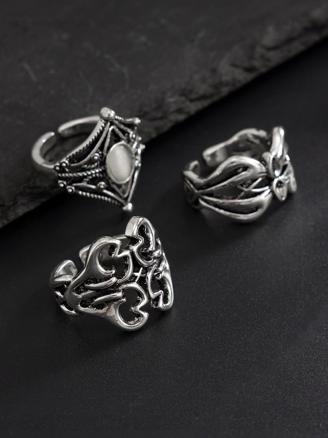 Set of 3 Silver-Plated Finger Ring