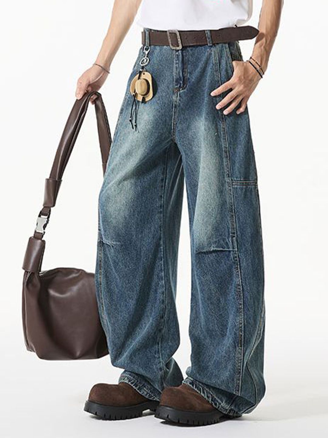 Men Wide Leg Low-Rise Heavy Fade Jeans