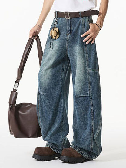 Men Wide Leg Low-Rise Heavy Fade Jeans