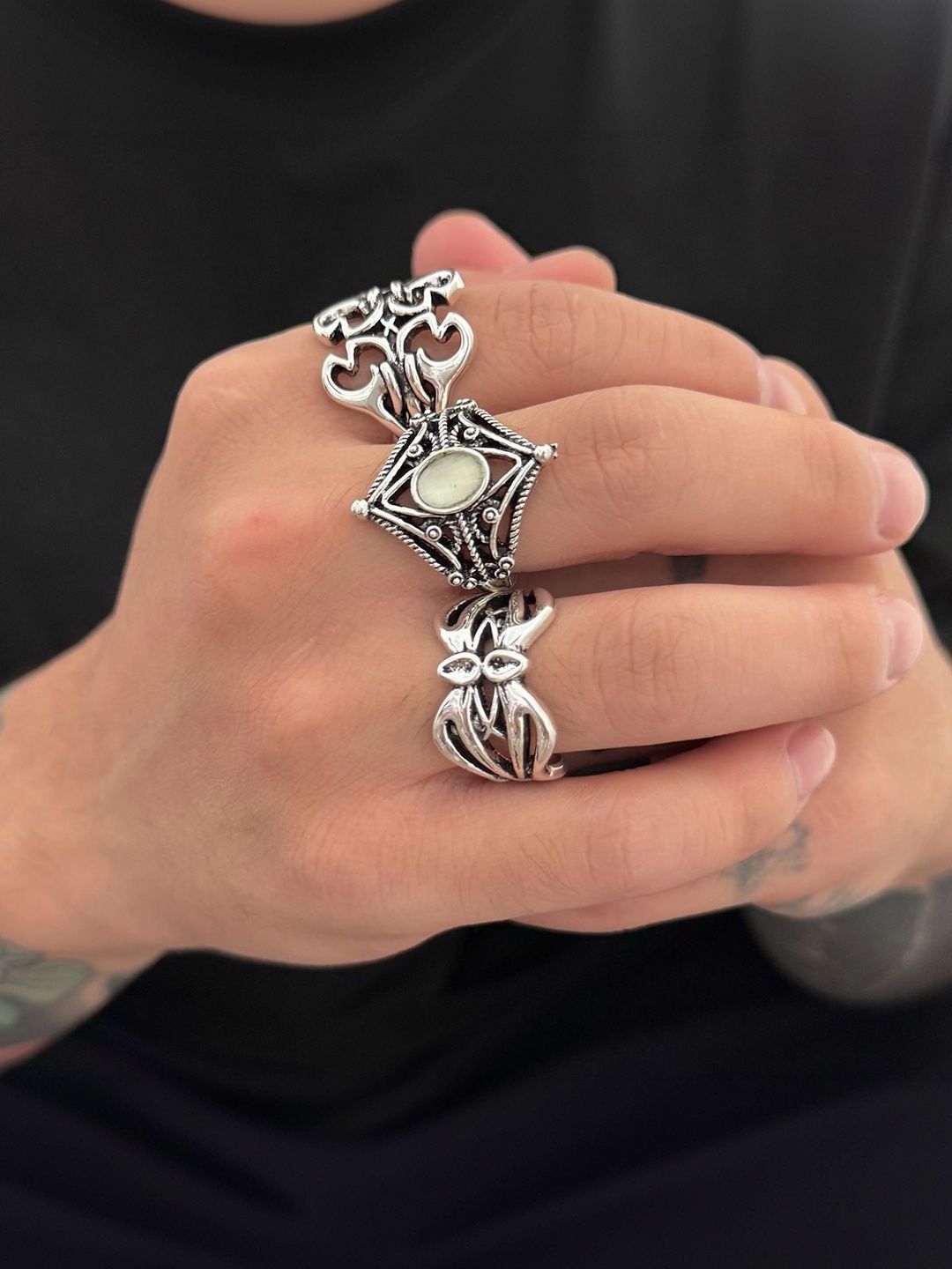 Set of 3 Silver-Plated Finger Ring