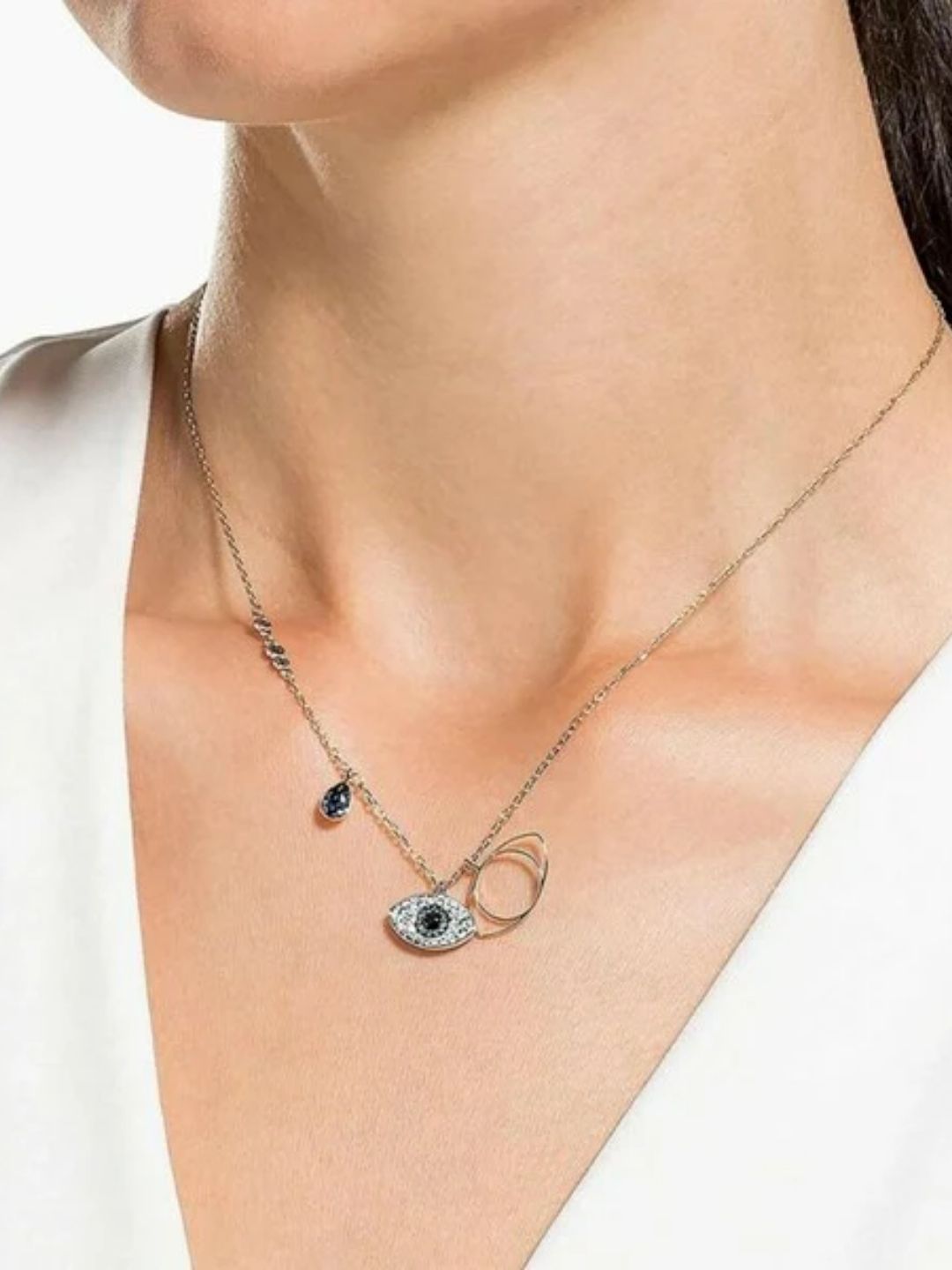 SALTY Set Of 2 Artificial Stones-Studded Evil Eye & Sapphire Necklaces