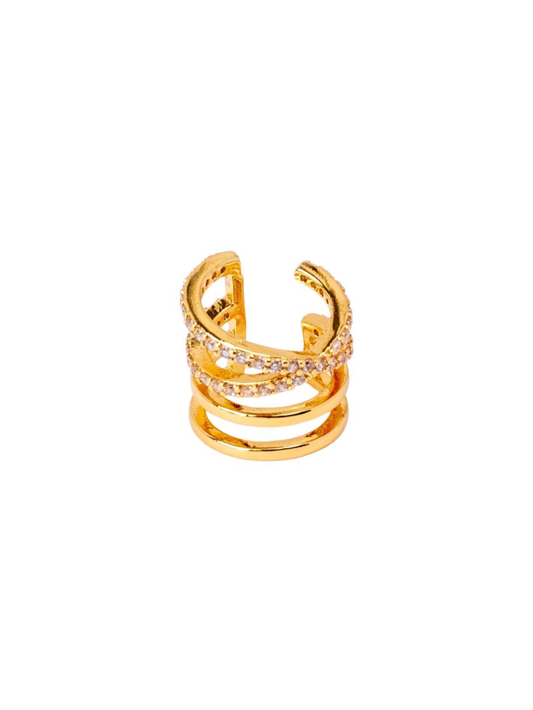 SALTY Gold-Plated Contemporary Artificial Stones Studded Ear Cuff Earrings