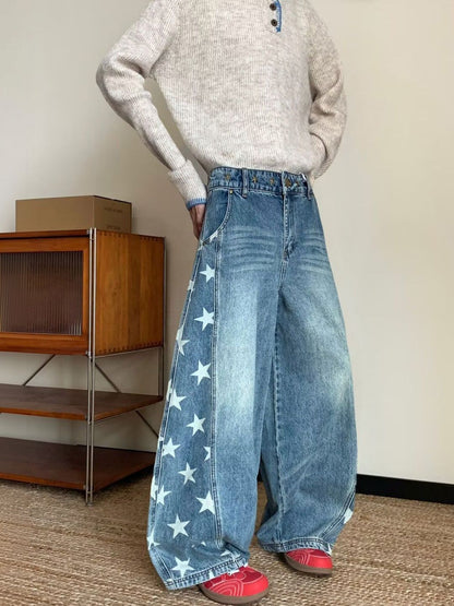 Men Wide Leg Mid-Rise Light Fade Printed Jeans