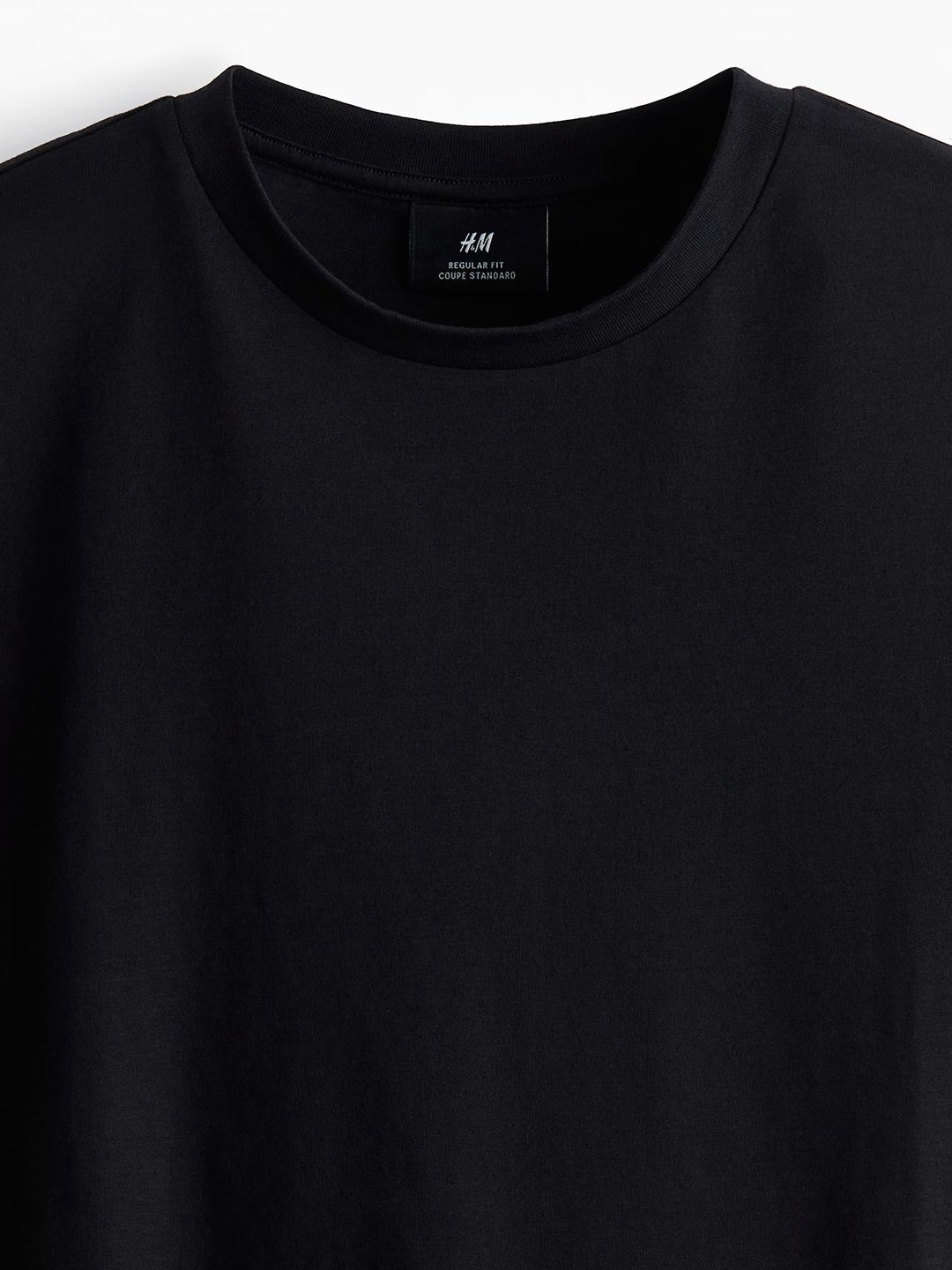 HM Men Black Solid Cotton Pure Cotton T-shirt Regular Fit