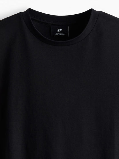 HM Men Black Solid Cotton Pure Cotton T-shirt Regular Fit