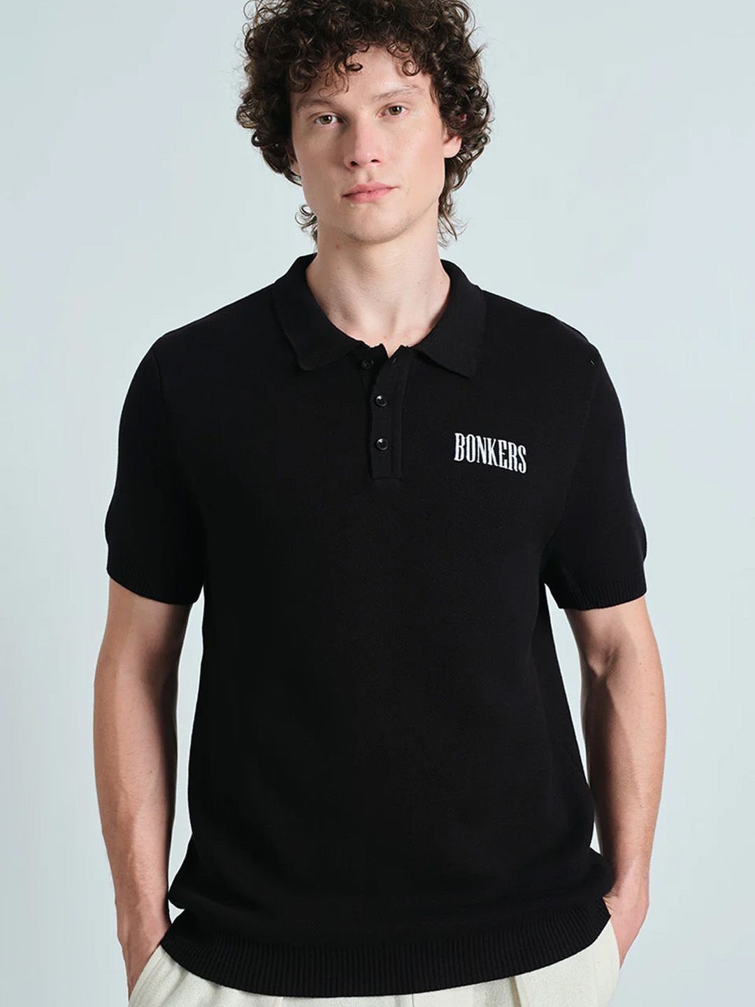 Men Varsity Polo Collar Extended Sleeves T-shirt
