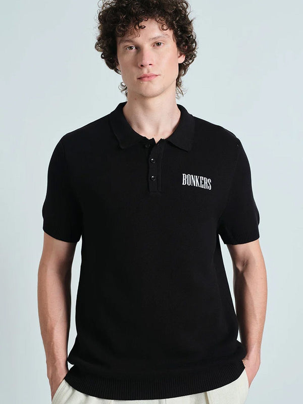 Men Varsity Polo Collar Extended Sleeves T-shirt
