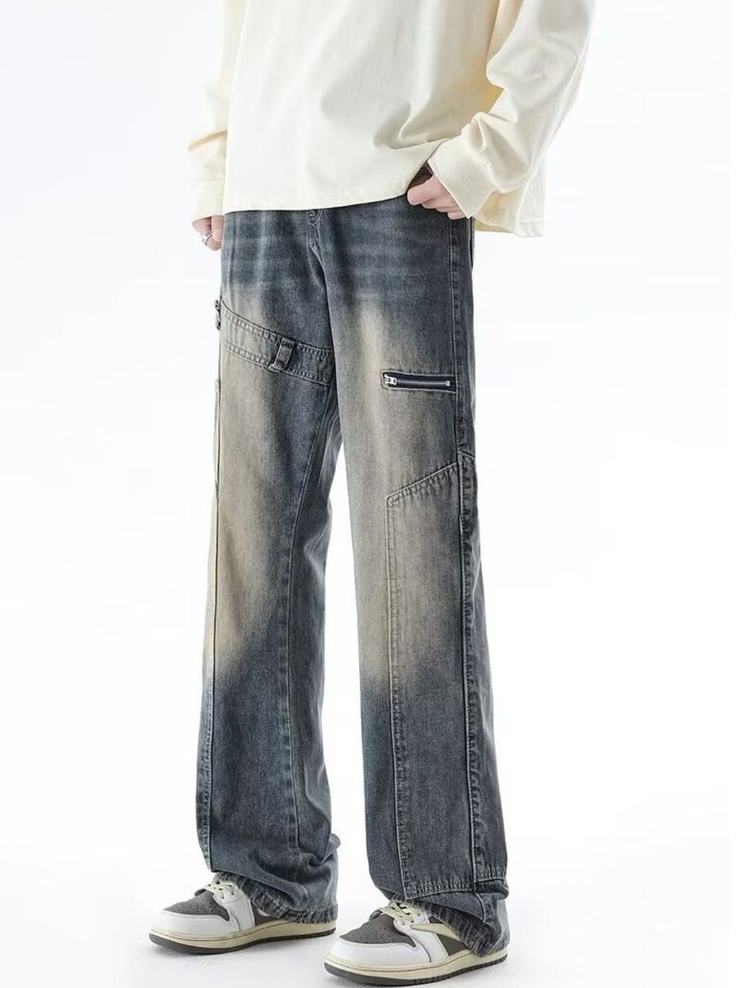Men Wide Leg Mid-Rise Medium Shade Jeans