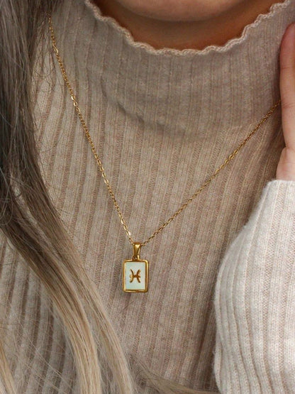 SALTY Gold & White Sign of the Stars Zodiac Capricorn Pendant With Chain