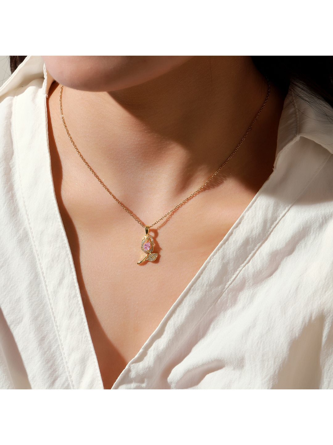SALTY Women Rosy Dew Stone-Studded Pendant With Chain