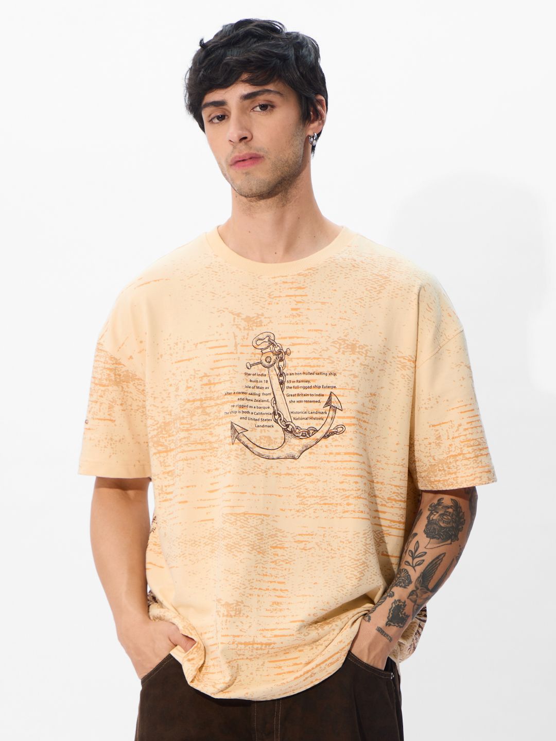 Men Off-White Printed Cotton Oversized Fit T-Shirts