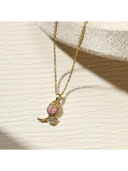 SALTY Women Rosy Dew Stone-Studded Pendant With Chain