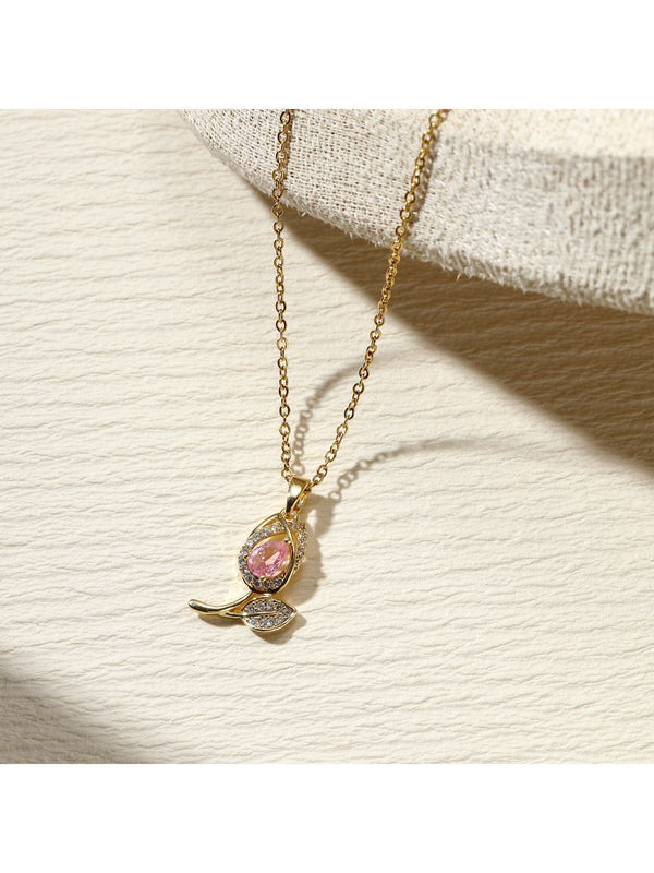 SALTY Women Rosy Dew Stone-Studded Pendant With Chain