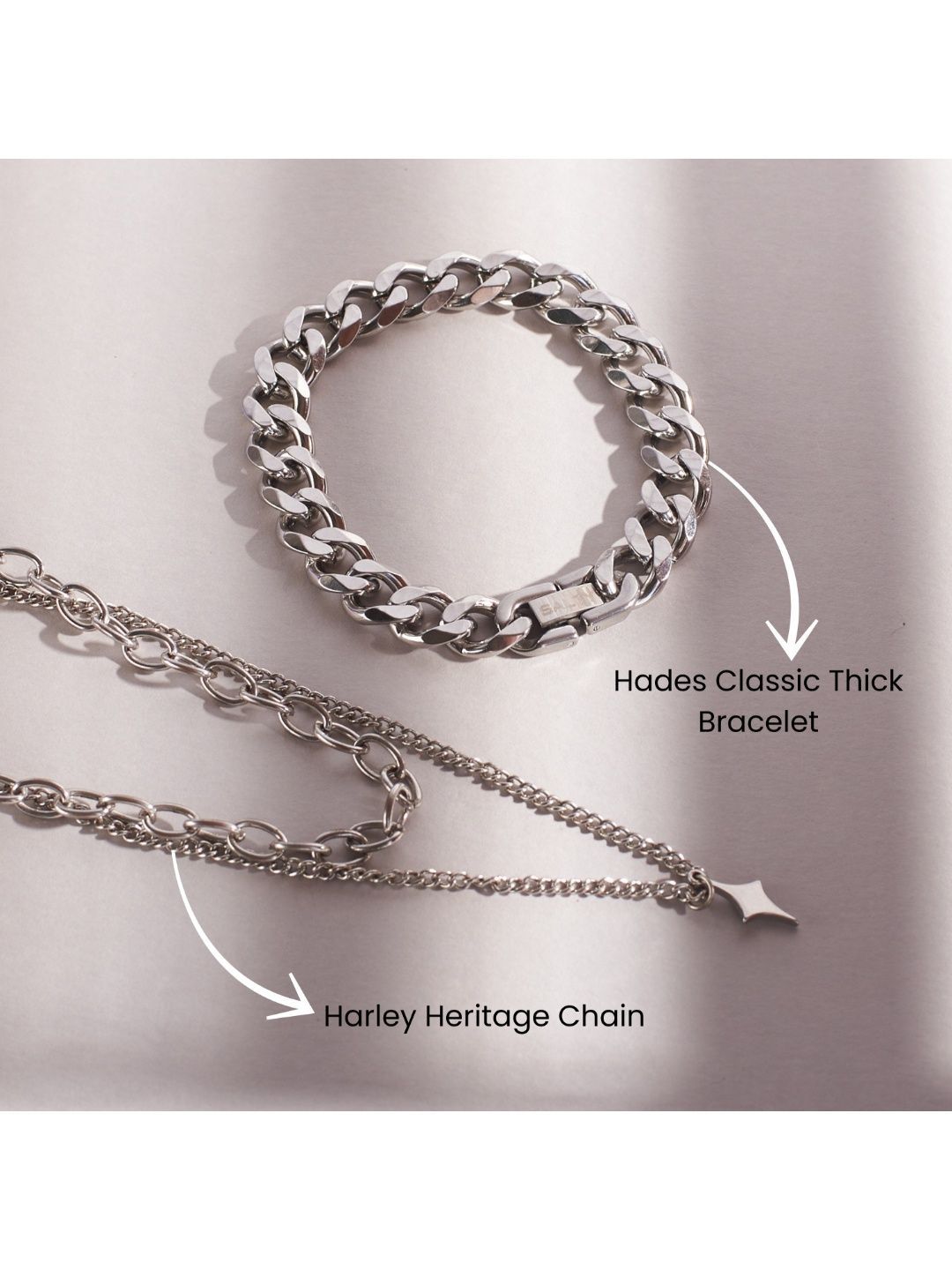 SALTY Men Stainless Steel Mono Chrome Classic Bracelet & Chain