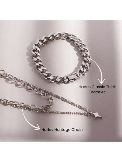 SALTY Men Stainless Steel Mono Chrome Classic Bracelet & Chain