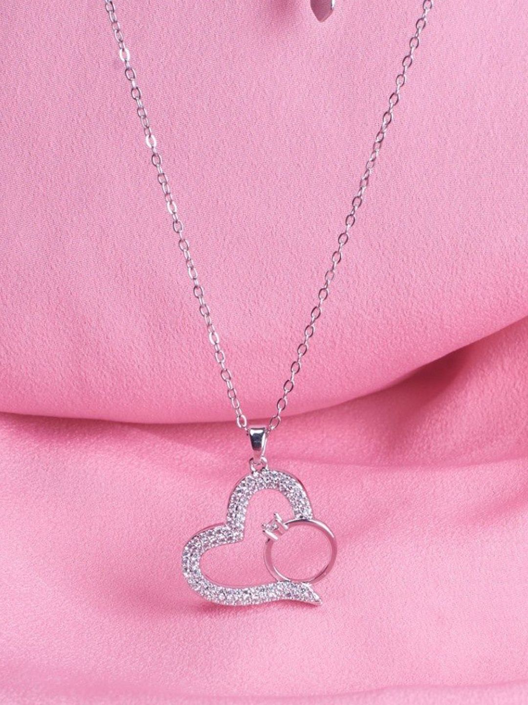 SALTY Graceful Heart with Ring Neck Chain - Silver For Women & Girls