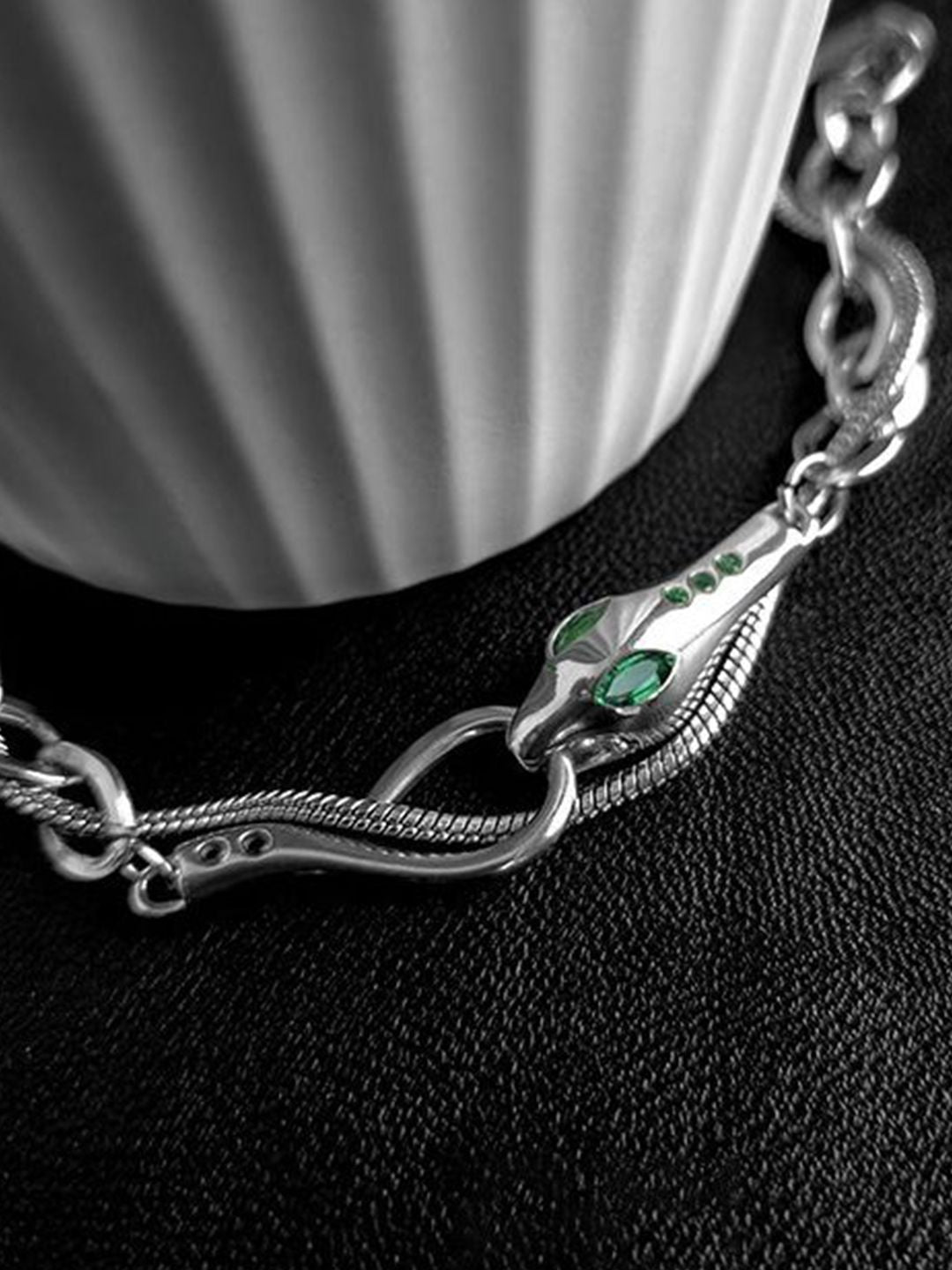Men Stainless Steel Silver-Plated Stones Studded Link Bracelet
