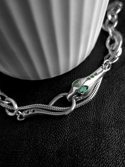 Men Stainless Steel Silver-Plated Stones Studded Link Bracelet