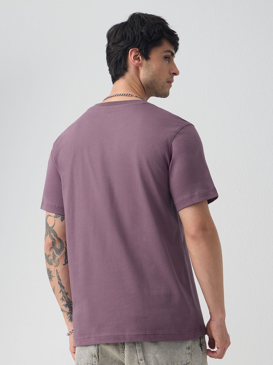 Men Relaxed Fit Printed Mauve T-Shirts