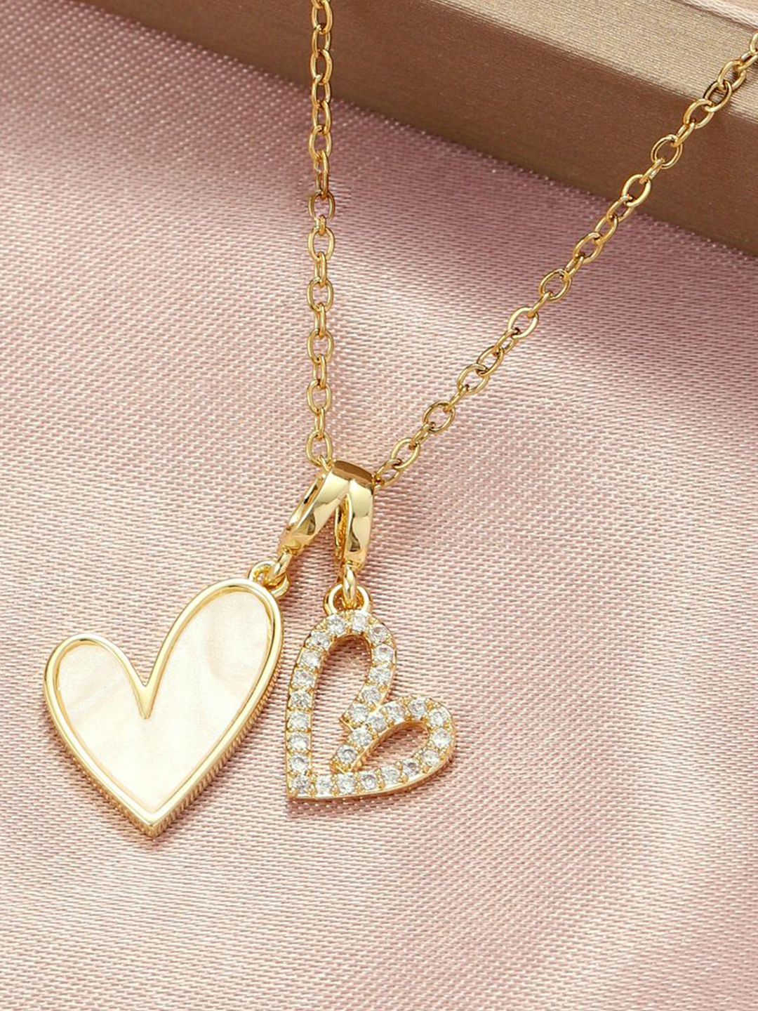 SALTY Pack of 2 Women LoveBond Double Heart Golden Necklace