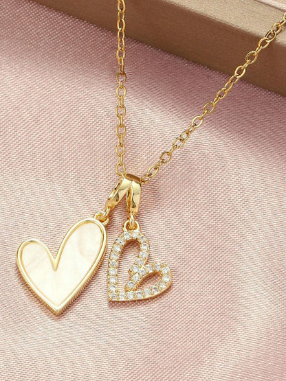 SALTY Pack of 2 Women LoveBond Double Heart Golden Necklace