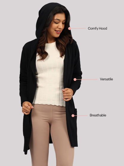 Women Hooded Long Sleeves Pure Cotton Shrug