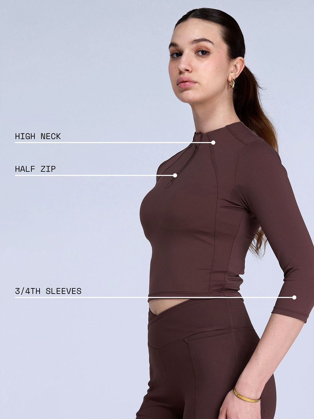 Women Brown Silhouette Zip Top