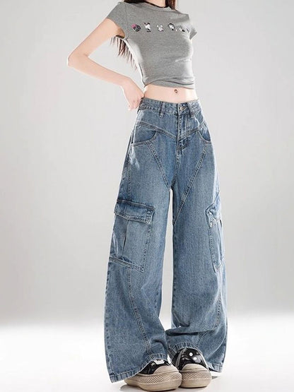 Women Wide Leg Mid-Rise Light Fade Jeans
