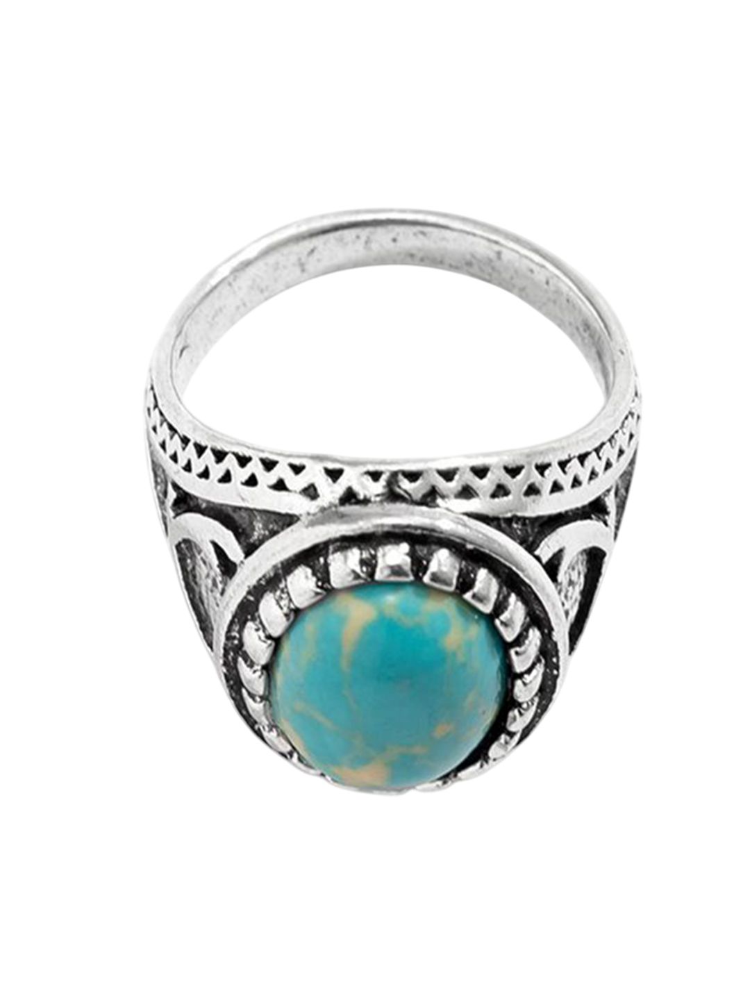 Silver-Plated Stone-Studded Adjustable Finger Ring