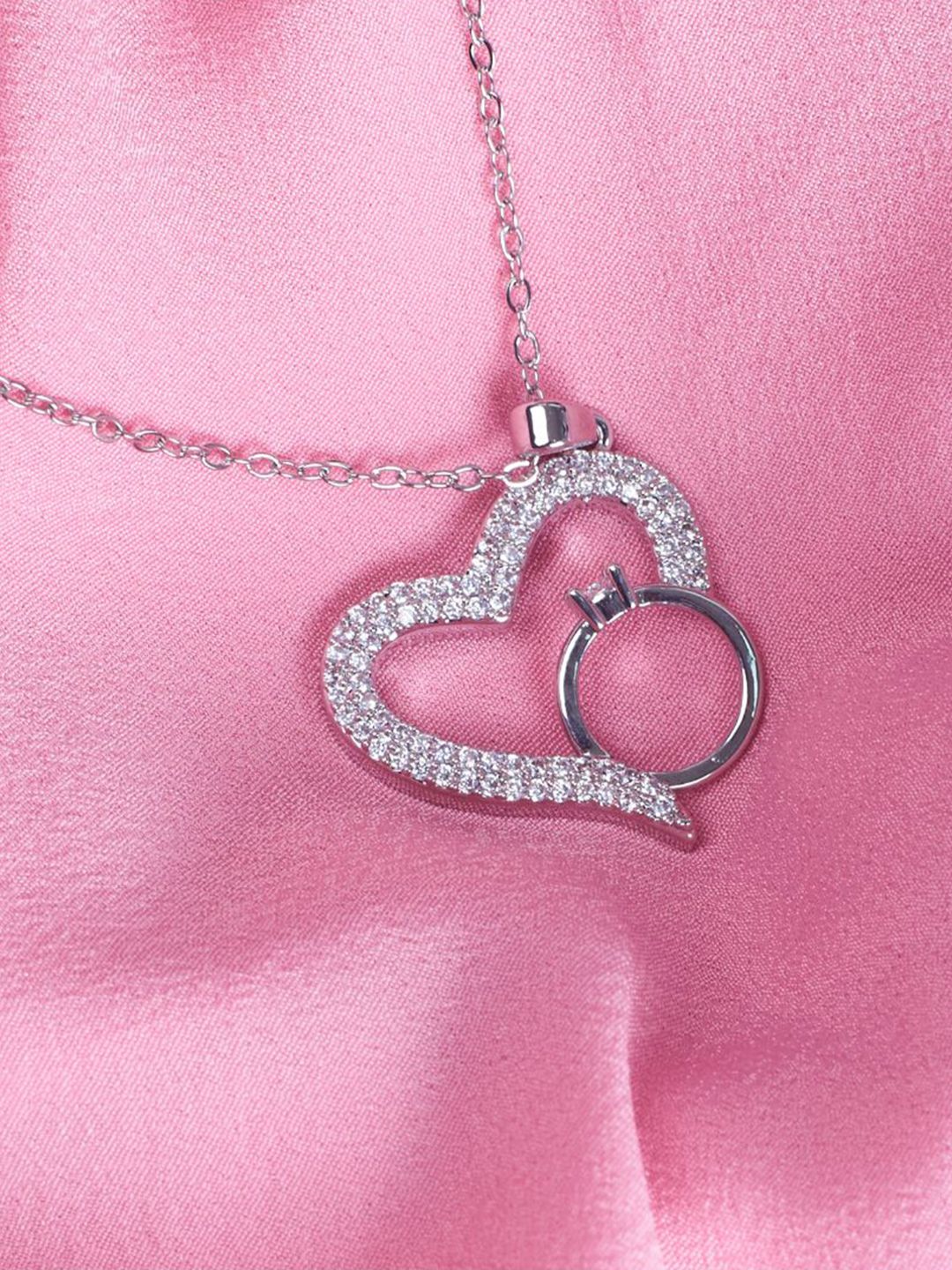 SALTY Graceful Heart with Ring Neck Chain - Silver For Women & Girls
