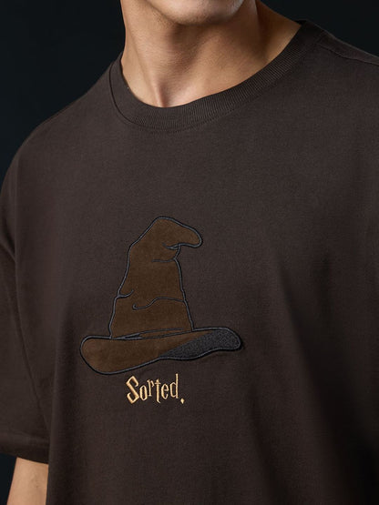 Men Oversized Harry Potter Brown Tshirts