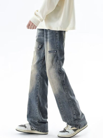 Men Wide Leg Mid-Rise Medium Shade Jeans