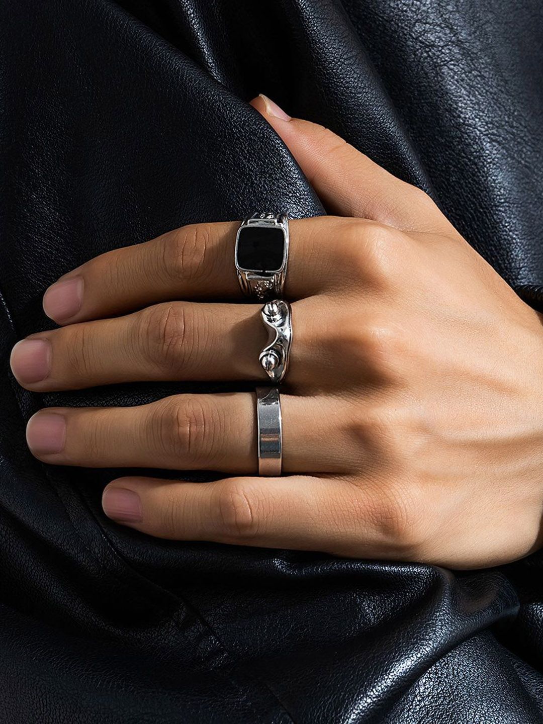 Set Of 3 Silver-Plated Finger Ring