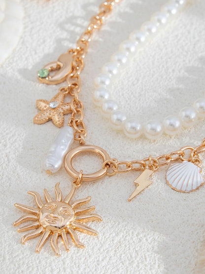 Set Of 2 Gold-Plated Stones Studded Statement Necklace & Chain