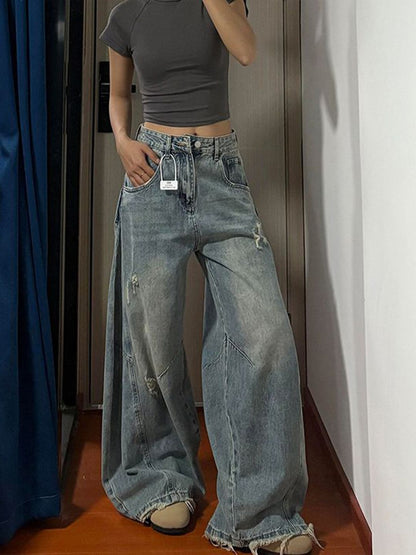 Women Wide Leg Mid-Rise Light Fade Jeans