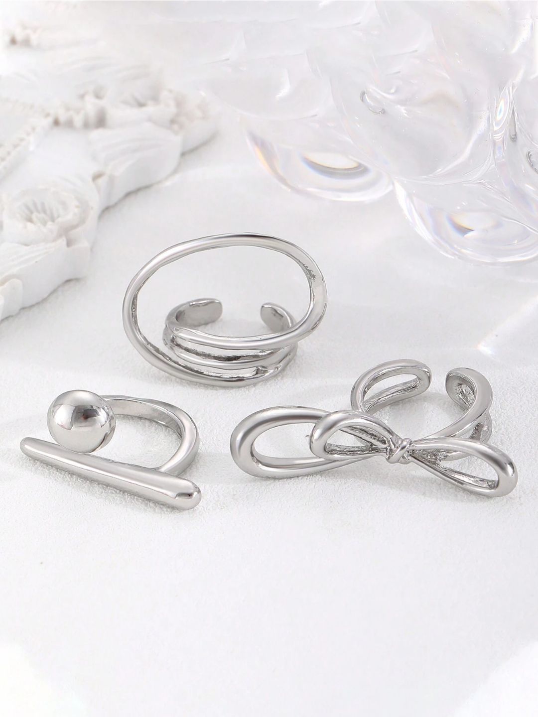 SALTY Set Of 3 Funked-Up Silver Stack Rings For Women & Girls