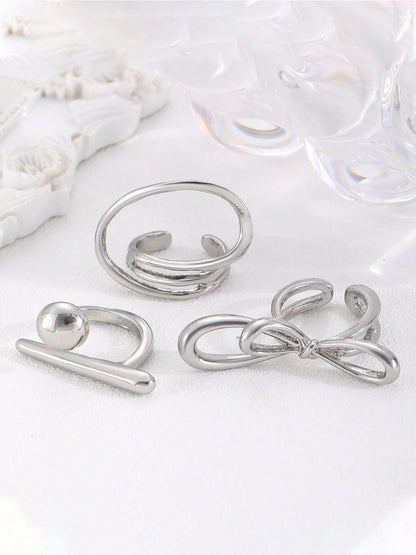 SALTY Set Of 3 Funked-Up Silver Stack Rings For Women & Girls