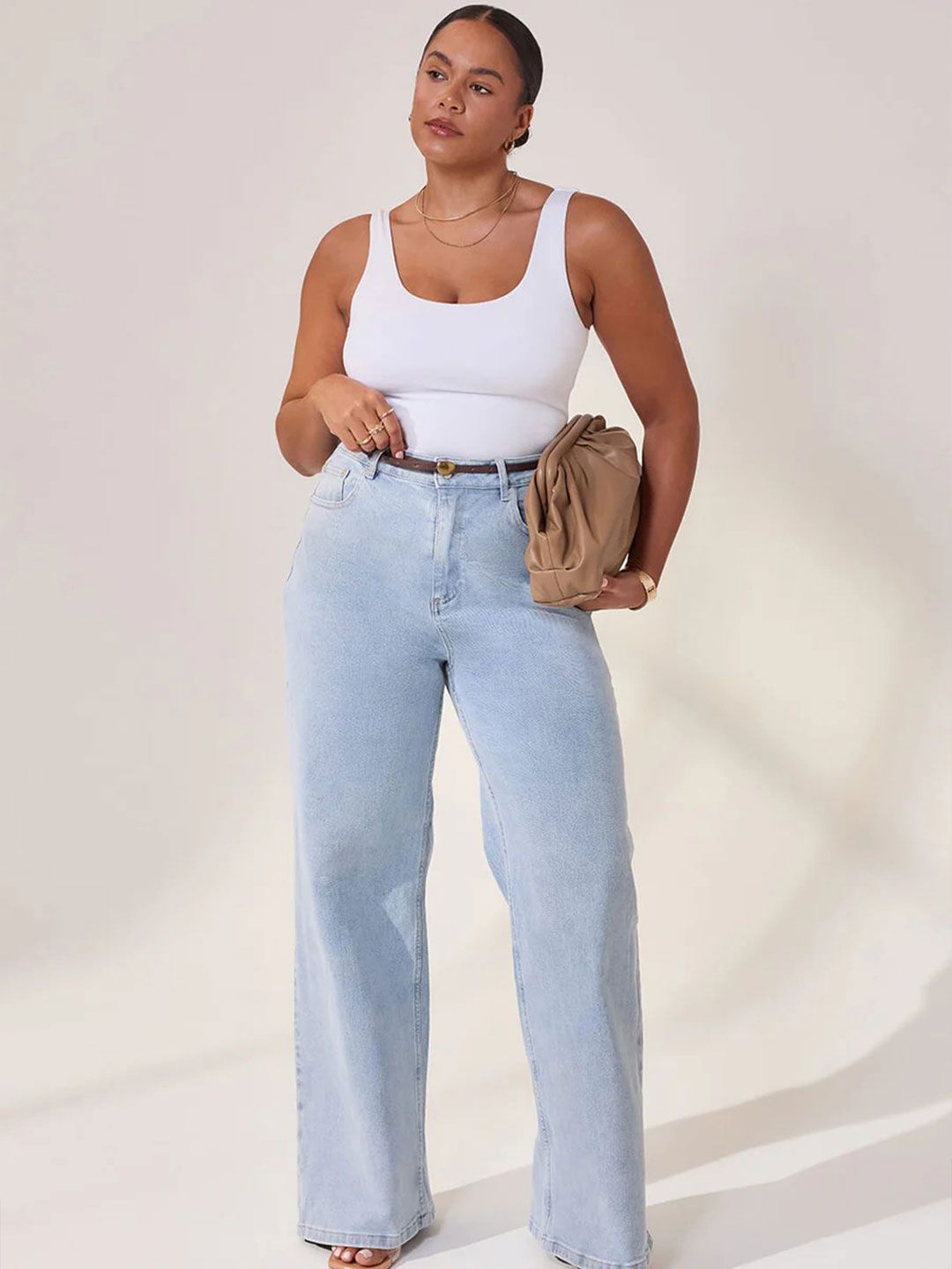 Women Wide Leg High-Rise Light Fade Stretchable Jeans