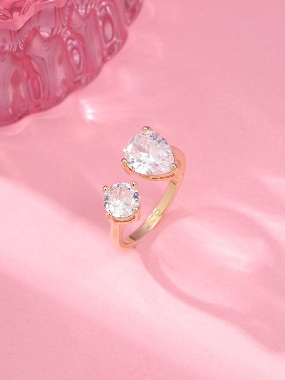 SALTY Open Pear Cut American Diamond Toi-et-Moi Ring for Women & Girls Finger Ring