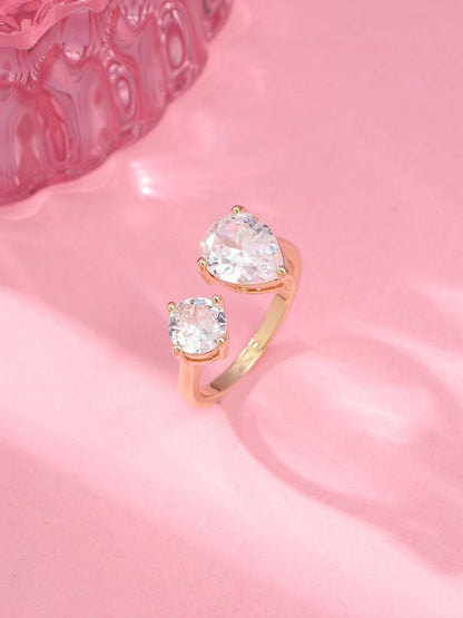 SALTY Open Pear Cut American Diamond Toi-et-Moi Ring for Women & Girls Finger Ring