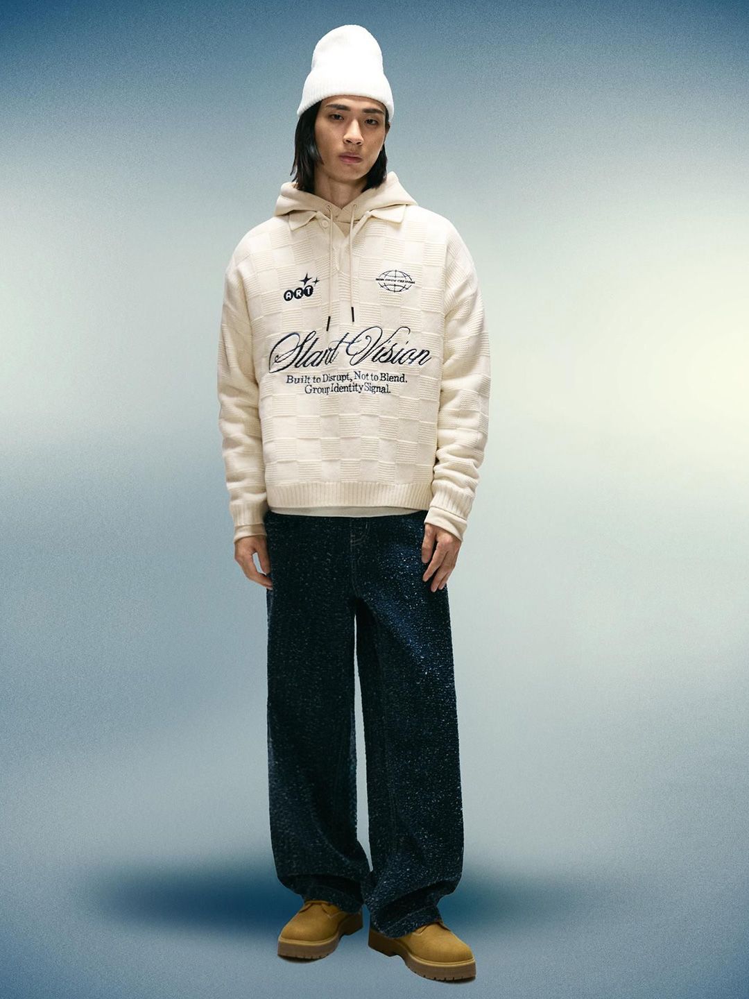 Printed polo collar sweater