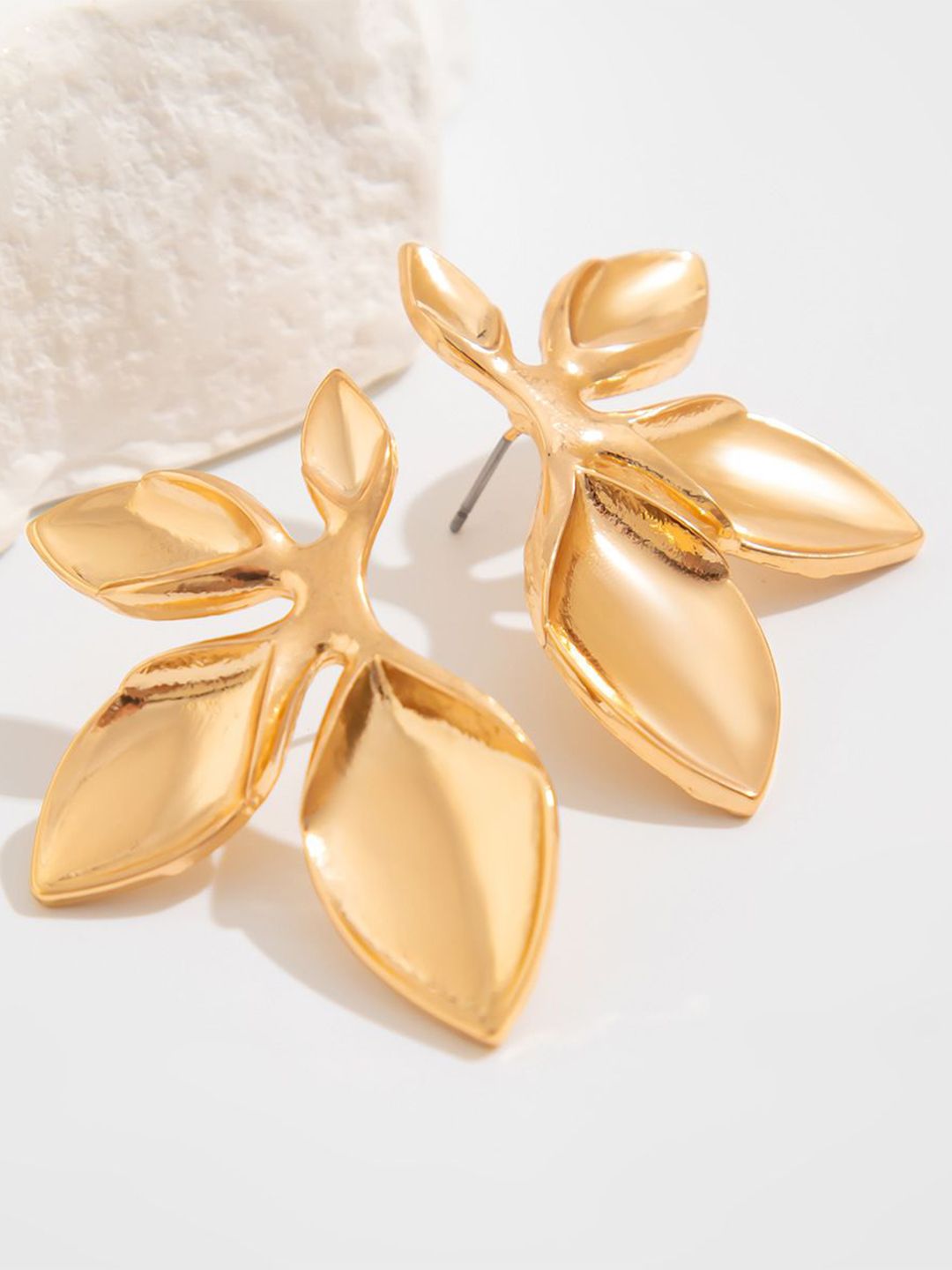 Gold-Plated Leaf Shaped Drop Earrings