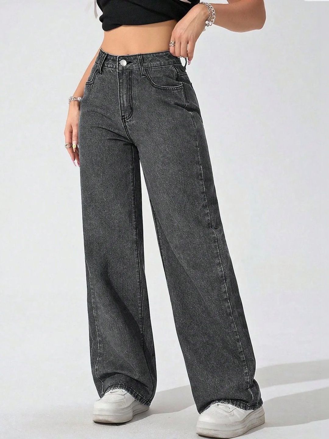 Women Comfort Wide Leg High-Rise Light Fade Stretchable Jeans