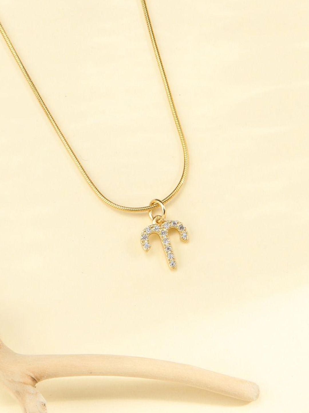 SALTY Set Of 2 Stones-Studded Aquarius & Aries Pendant With Chain