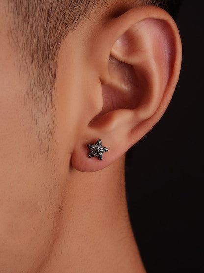 Men Copper Plated Zircon Studded Star Shaped Studs