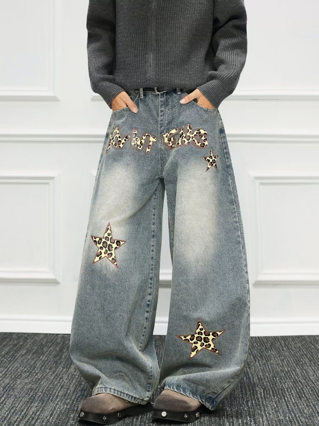 Men Wide Leg Mid-Rise Light Fade Printed Jeans