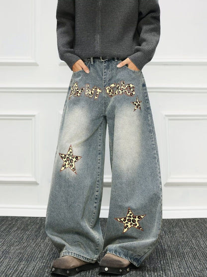 Men Wide Leg Mid-Rise Light Fade Printed Jeans