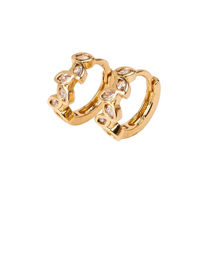 SALTY Gold-Plated Leaf Cluster Artificial Stones Leaf Shaped Hoop Earrings