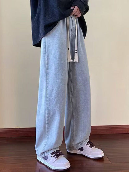 Men Wide Leg Mid-Rise Light Fade Jeans